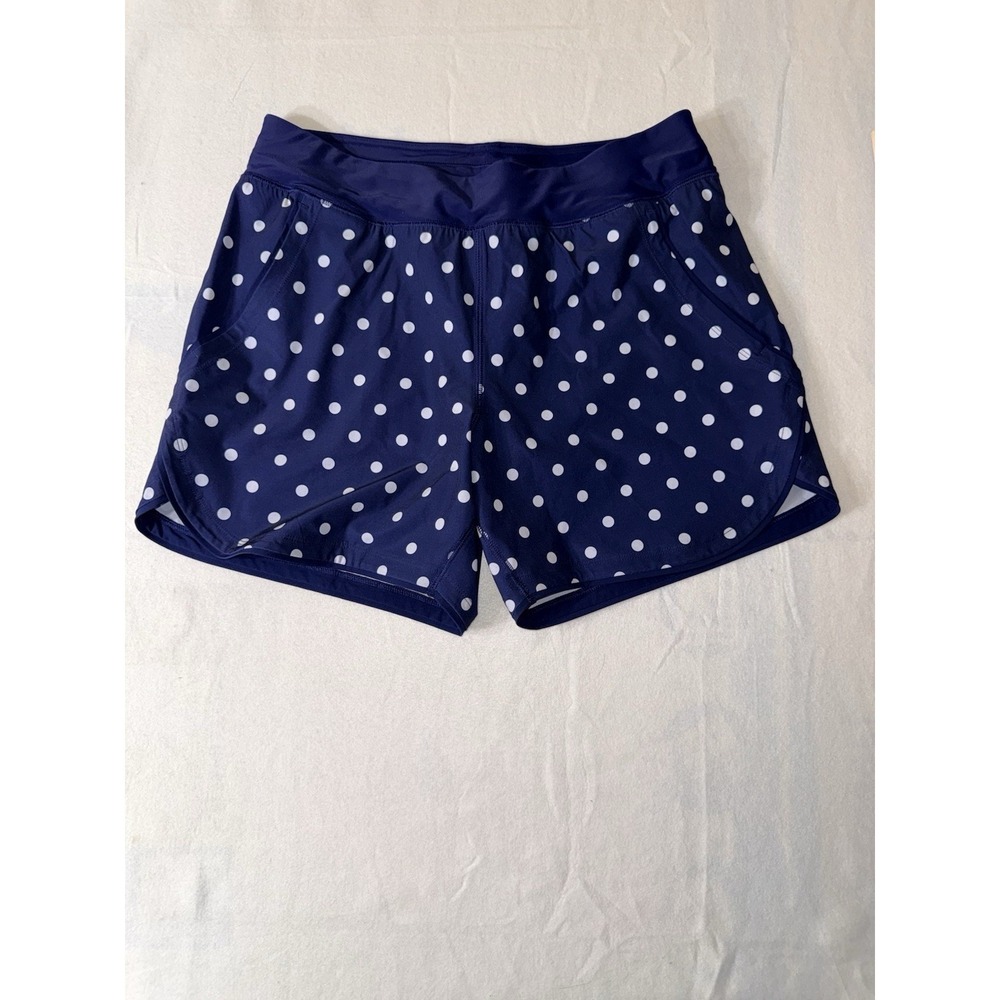 Lands End  Sz 10 Blue Polk DotsQuick Dry Board Swim Shorts Cover Up Pocket NWT